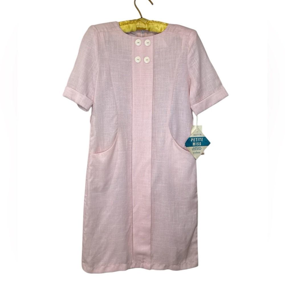 Vintage w/ Tags Pink shift-dress by Checkaberry Shoulderpads pockets